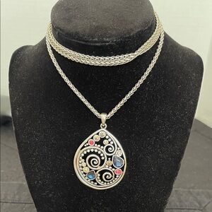 Silver toned Necklace with Multicolor Swirl Pendant